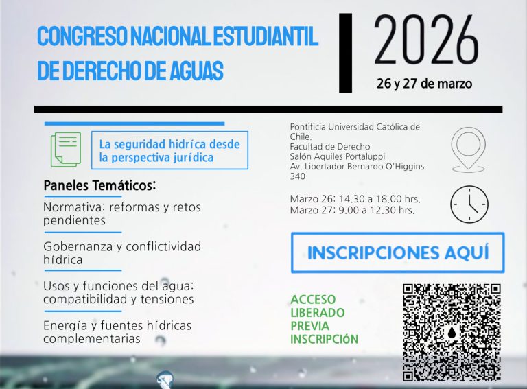 Primer Tribunal Ambiental invita a participar en el Congreso Nacional Estudiantil de Derecho de Aguas 2026